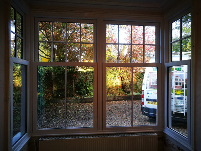 white upvc bay sash window